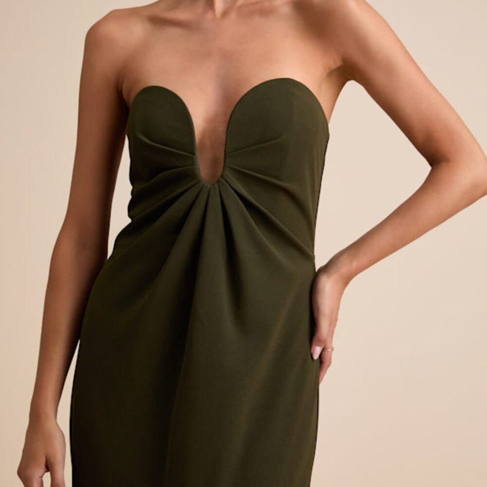 Lulus Thula Dark Olive Cutout U-bar Column Maxi Dress Green - Size S